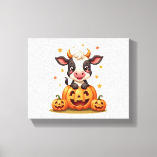 Pumpkin Patch Cow Canvas Print