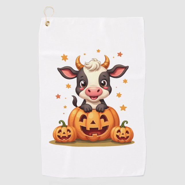 Pumpkin Patch Cow Golf Towel (Front)