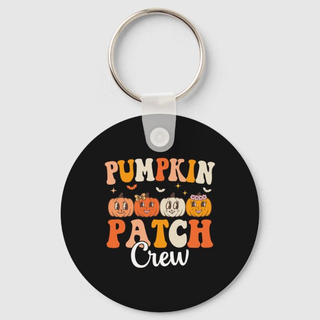 Pumpkin Patch Crew Matching Family Groovy Fall Hal Key Ring (Front)