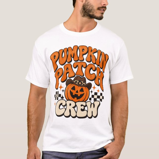 Pumpkin Patch Crew, Retro Fall Pumpkin Picking Hal T-Shirt (Front)
