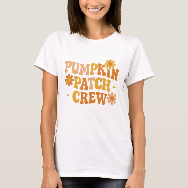 Pumpkin Patch Crew Retro Groovy Fall Autumn T-Shirt (Front)