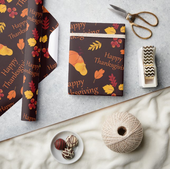 Pumpkin Patch & Falling Leaves Happy Thanksgiving Wrapping Paper (Crafts)