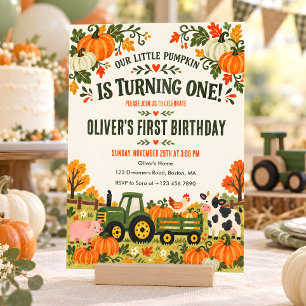Pumpkin Patch Farm Animals Tractor Fall Birthday Invitation