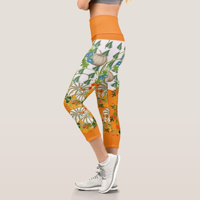Pumpkin Patch Festival Fall Colour Foliage Greener Capri Leggings (Left)
