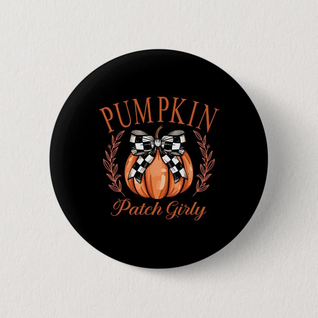 Pumpkin Patch Girly Chequered Coquette Bow Thanksg 6 Cm Round Badge (Front)