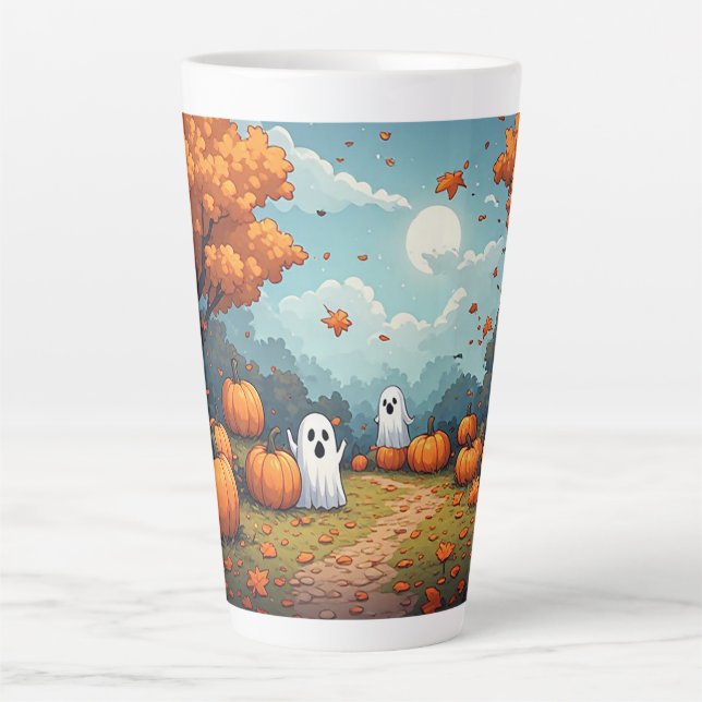 Pumpkin Patch Halloween Forest Scene 🎃 Latte Mug (Front)