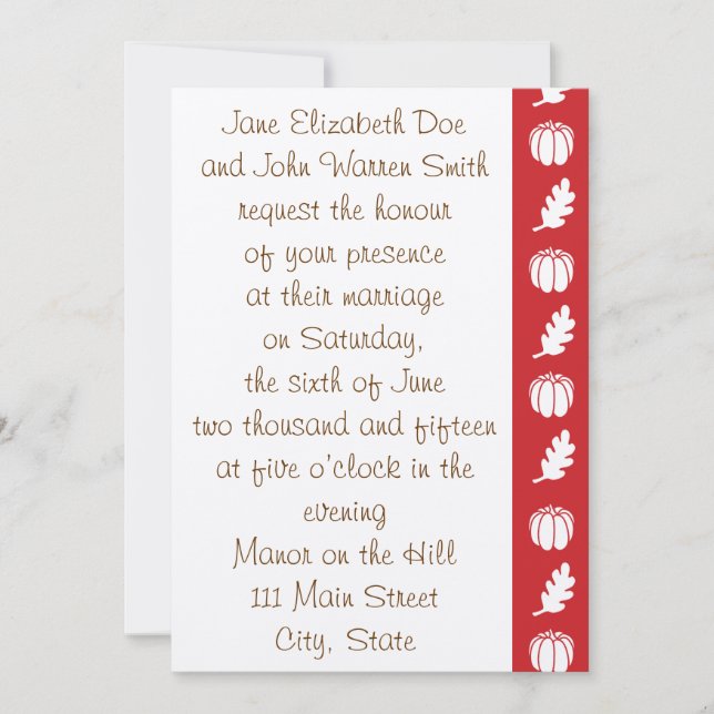 Pumpkin Patch in Cherry Wedding Invitation (Front)