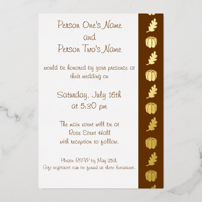 Pumpkin Patch in Chocolate Foil Invitation (Front)