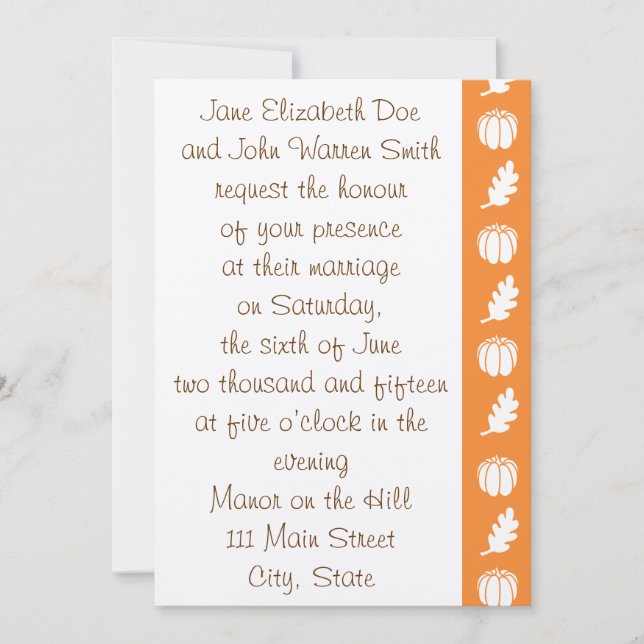 Pumpkin Patch in Orange Wedding Invitation (Front)