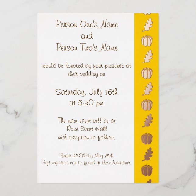 Pumpkin Patch in Yellow Foil Invitation (Front)