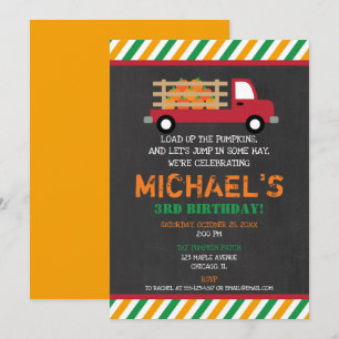 Pumpkin patch orange green boy birthday invitation