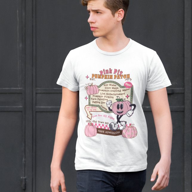 Pumpkin Patch Pumpkin Picking - Pink Pumpkin  T-Shirt (This item is for display purposes only to illustrate the design element. )