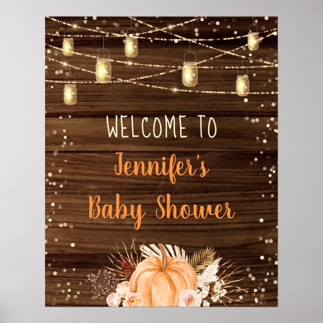 Pumpkin Patch Rustic String Lights Baby Welcome Poster (Front)