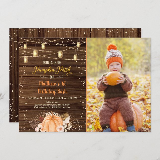 Pumpkin Patch Rustic String Lights Birthday Invitation (Front/Back)