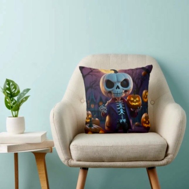 Pumpkin Patch Skeleton Companion Cushion (Throw Pillow 100% polyester heavyweight stretch material. Hidden zipper Made in the USA.
)