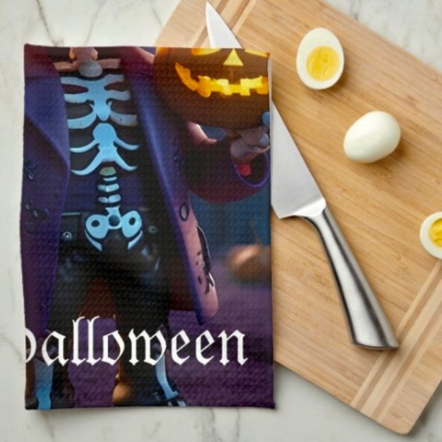 Pumpkin Patch Skeleton Companion Tea Towel (Kitchen Towel 16”X24” poly-blend machine washable. 
)