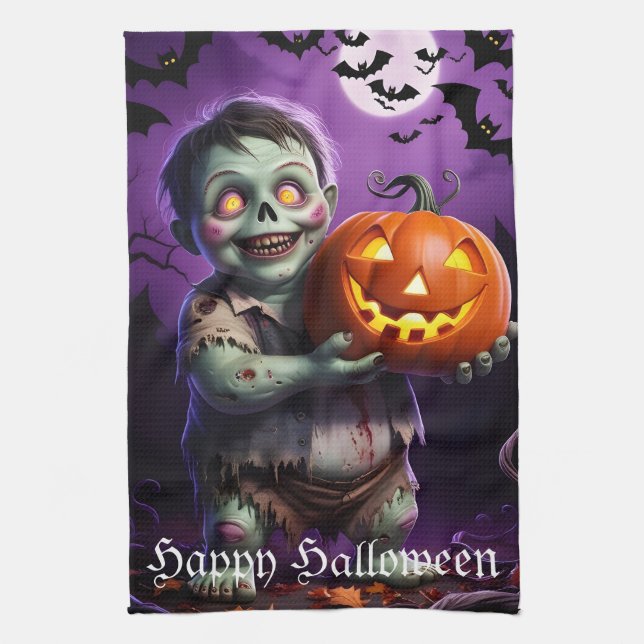 Pumpkin Patch Skeleton Companion Tea Towel (Vertical)