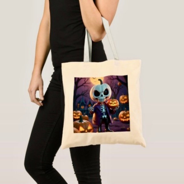 Pumpkin Patch Skeleton Companion Tote Bag (100% natural material 100% cotton D: 15.75"l x 15.25"w 5 handle colors
)