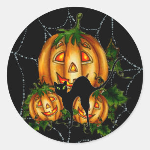 PUMPKIN PATCH & SPIDERWEB by SHARON SHARPE Classic Round Sticker