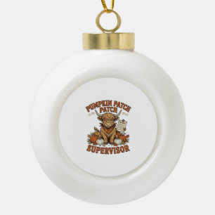 Pumpkin Patch Supervisor Highland Cow Vintage Shir Ceramic Ball Christmas Ornament