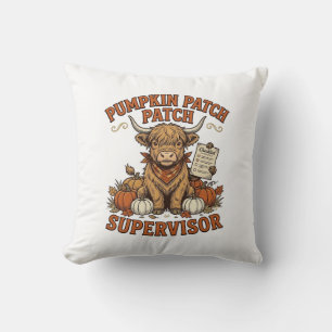 Pumpkin Patch Supervisor Highland Cow Vintage Shir Cushion