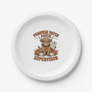Pumpkin Patch Supervisor Highland Cow Vintage Shir Paper Plate