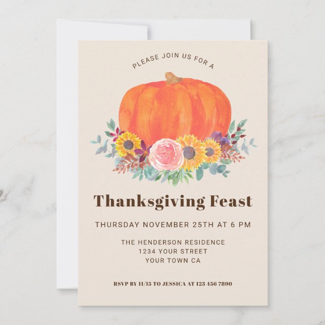 Pumpkin Patch Thanksgiving Dinner Invitation (Front)
