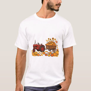 Pumpkin Patch Tractor Fall Harvest Art T-Shirt