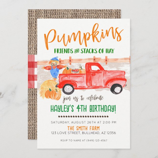 Pumpkin Patch Vintage Truck Fall Farmer Invitation (Front/Back)