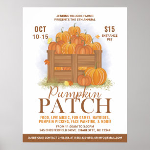 Pumpkin Patch Watercolor Pumpkins Fall Event Poster