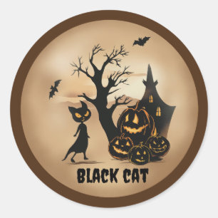 “Pumpkin Patch with a Black Cat “ Classic Round Sticker