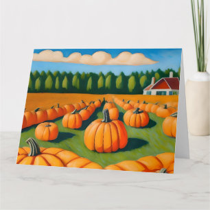pumpkin patch with house card