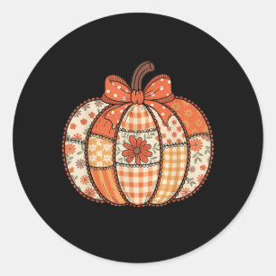 Pumpkin Patchwork Coquette Bow Thanksgiving Autumn Classic Round Sticker