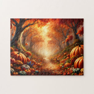 Pumpkin Path Autumn Forest Jigsaw Puzzle