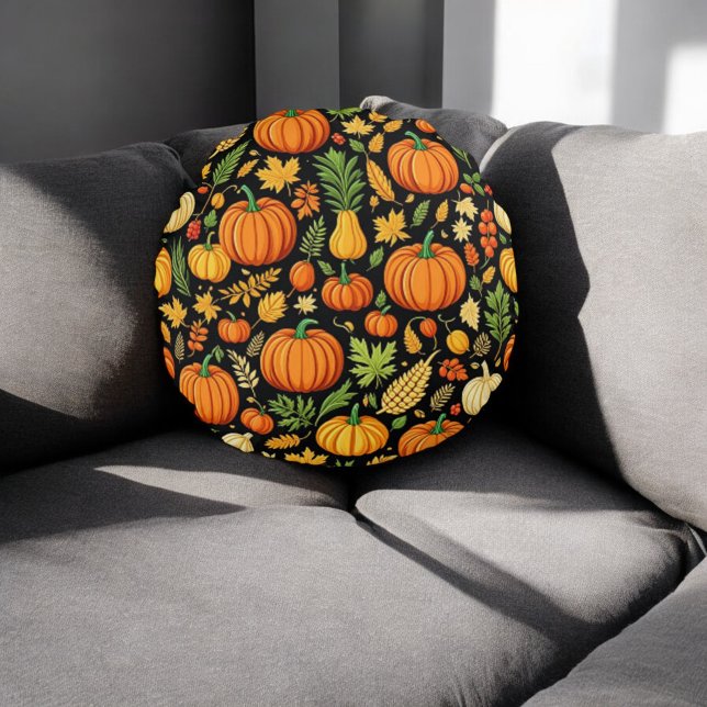 Pumpkin Pattern Harvest Day Autumn Decor Round Cushion (Creator Uploaded)