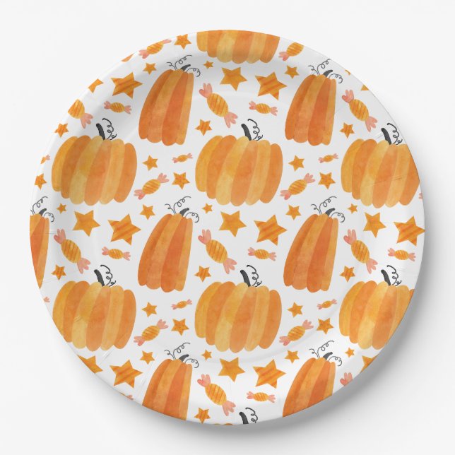 Pumpkin Pattern Holloween Party Paper Plate (Front)