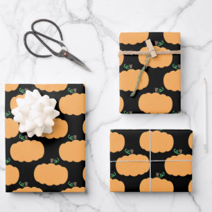 Pumpkin Pattern On Black Wrapping Paper Sheet