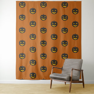 Pumpkin Pattern Scary Jack O Lantern Wall Tapestry