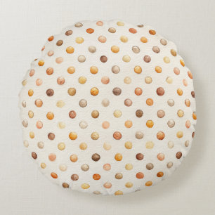 Pumpkin Peach Latte Dots Stripes Round Cushion