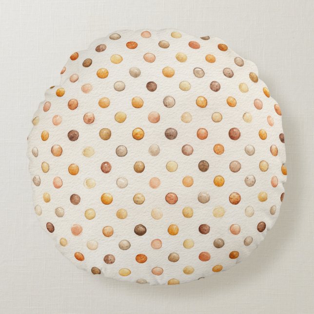 Pumpkin Peach Latte Dots Stripes Round Cushion (Front)