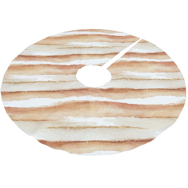 Pumpkin Peach Latte Stripes Christmas  Brushed Polyester Tree Skirt (Angled)