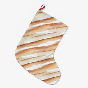 Pumpkin Peach Latte Stripes Christmas Large Christmas Stocking