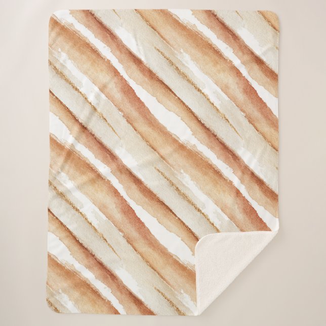 Pumpkin Peach Latte Stripes   Sherpa Blanket (Front)