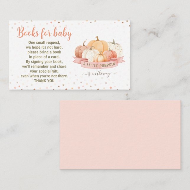 Pumpkin Peach Pink Baby Shower Books For Baby Enclosure Card (Front/Back)