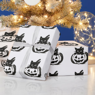 Pumpkin Peek – Black Cat Halloween Design on  Wrapping Paper