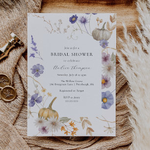 Pumpkin Periwinkle Flower Bridal Shower Invitation
