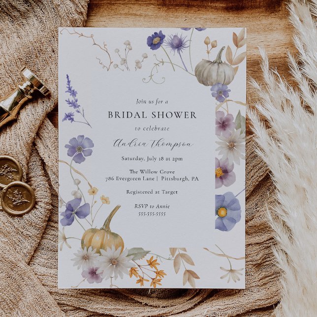 Pumpkin Periwinkle Flower Bridal Shower Invitation (Creator Uploaded)