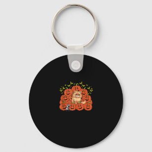 Pumpkin Persian Cat Halloween Kitten Jack O Lanter Key Ring