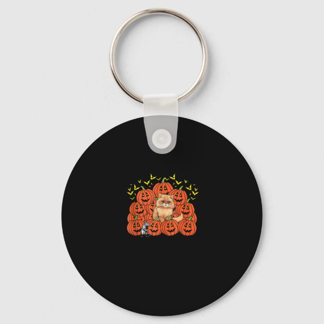 Pumpkin Persian Cat Halloween Kitten Jack O Lanter Key Ring (Front)