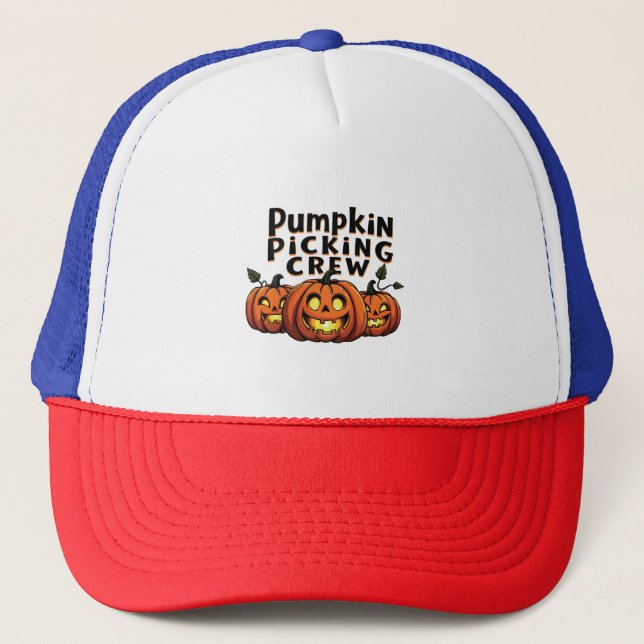 Pumpkin Picking Crew Spooky Halloween Matching Trucker Hat (Front)